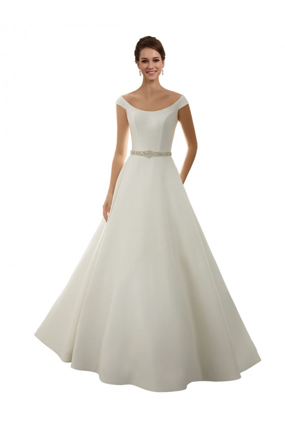 Compra Marfil línea A Hombros Descubiertos Cola capilla Satén Clásico Vestidos de novia