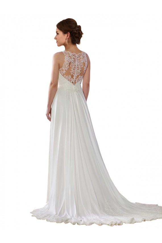 Compra Marfil línea A Ilusión Barrer tren Gasa Boho Vestidos de novia