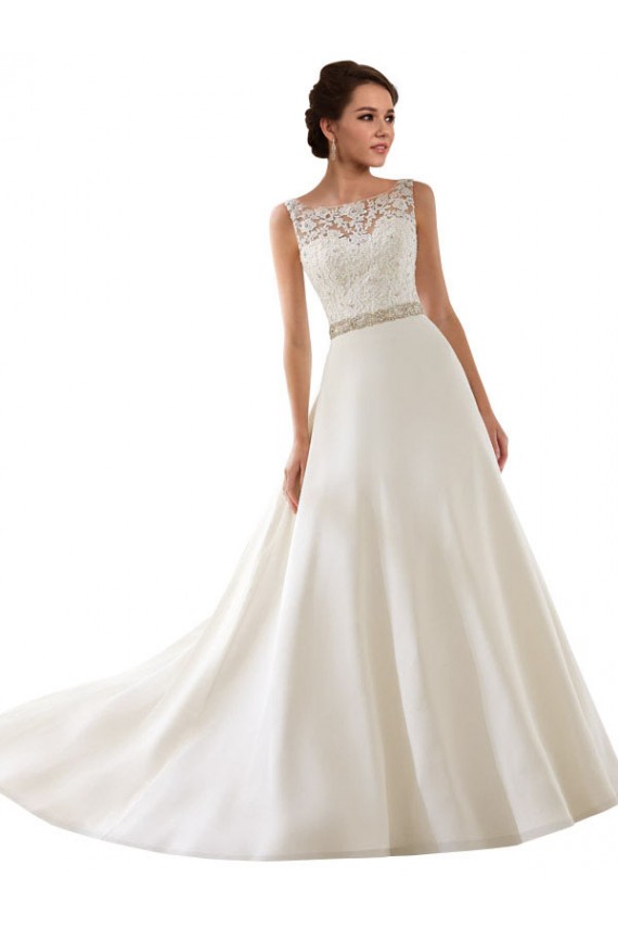 Compra Marfil línea A Ilusión Cola capilla Encaje Vestidos de novia