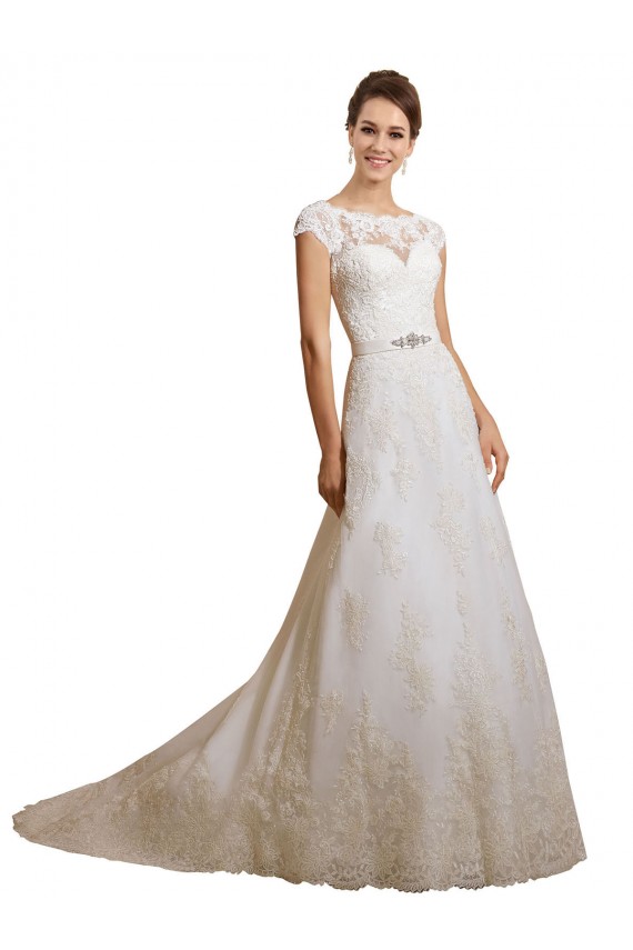 Compra Marfil línea A Ilusión Cola capilla Tul Encaje Clásico Vestidos de novia