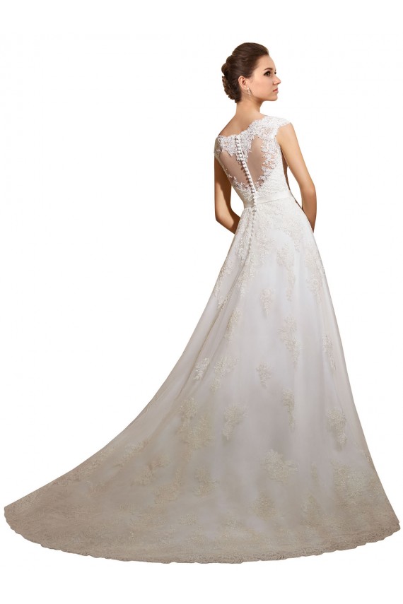 Compra Marfil línea A Ilusión Cola capilla Tul Encaje Clásico Vestidos de novia