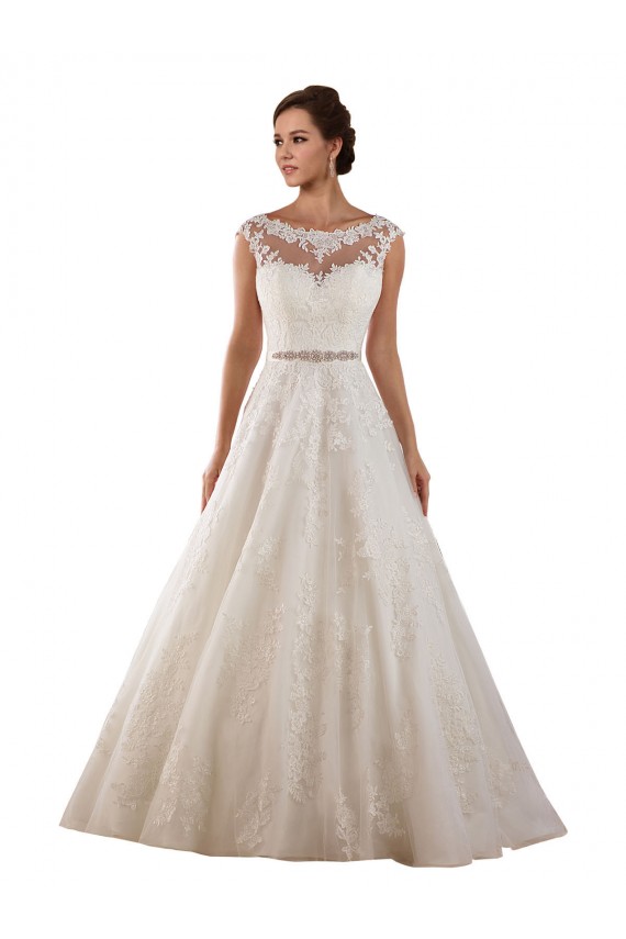 Compra Marfil línea A Ilusión Cola capilla Tul Encaje Clásico Vestidos de novia