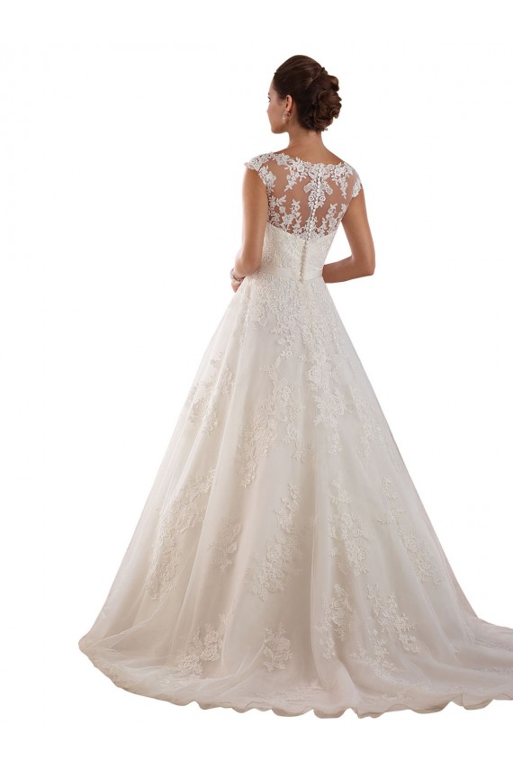 Compra Marfil línea A Ilusión Cola capilla Tul Encaje Clásico Vestidos de novia