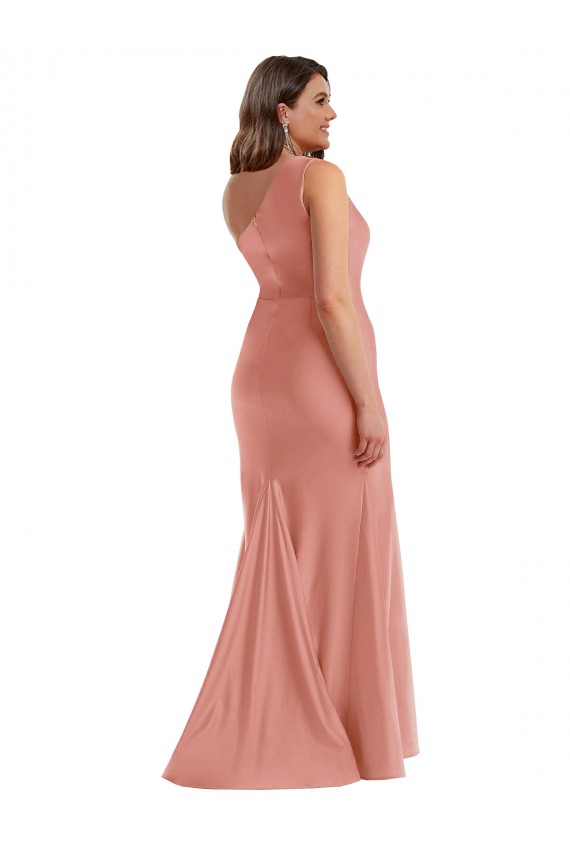 Compra Melocotón de Georgia Sirena Un Hombre Satén sedoso Largo Formales Vestidos de dama de honor / Vestidos de fiesta