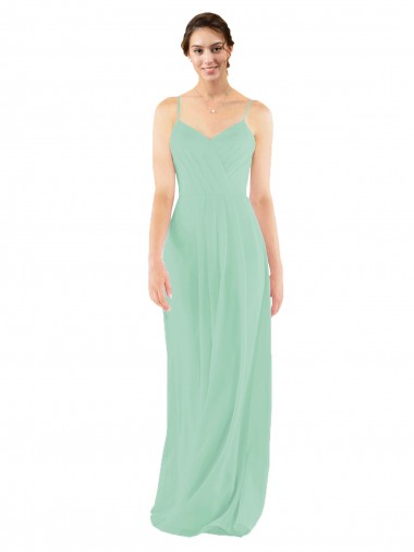 Menta Verde Cubierta Cuello en V Gasa Largo Vestidos de dama de honor Baratos