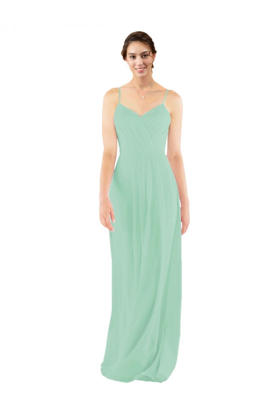 Compra Menta Verde Cubierta Cuello en V Gasa Largo Vestidos de dama de honor