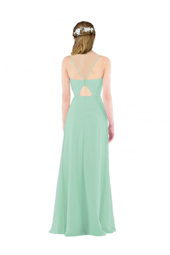 Compra Menta Verde Cubierta Cuello en V Gasa Largo Vestidos de dama de honor