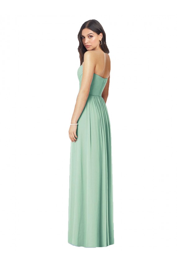 Compra Menta Verde Trompeta Cuello de Corazón Sin tirantes Gasa Largo Vestidos de dama de honor
