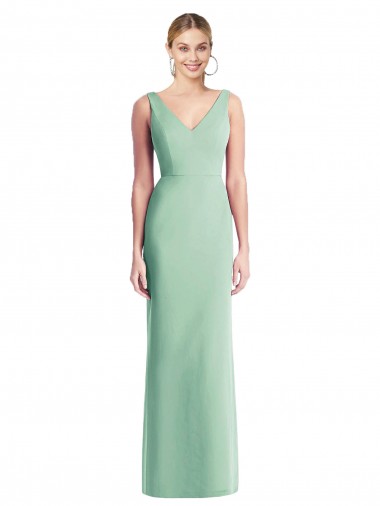 Menta Verde Trompeta Cuello en V Gasa Largo Vestidos de dama de honor Baratos
