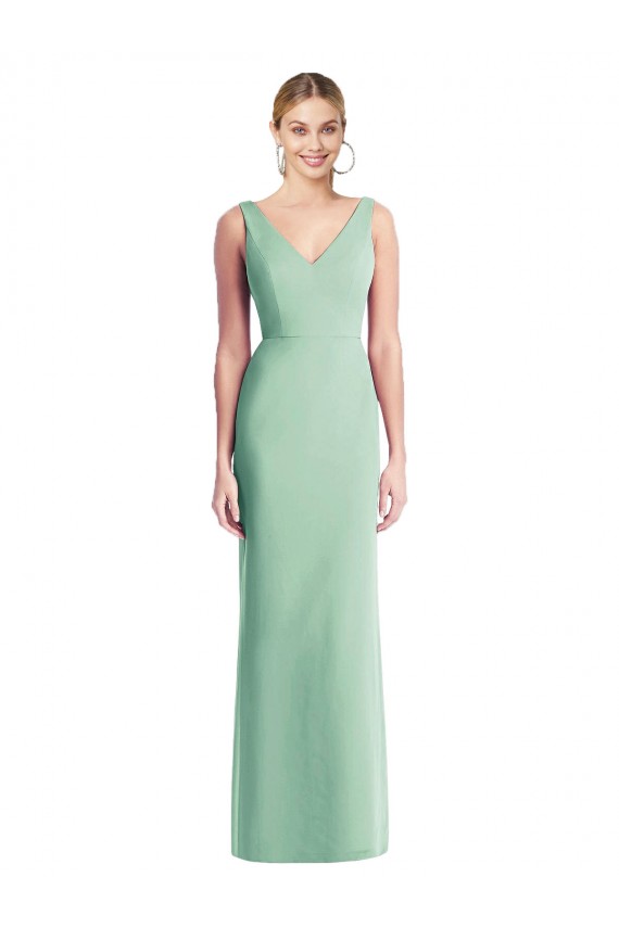 Compra Menta Verde Trompeta Cuello en V Gasa Largo Vestidos de dama de honor