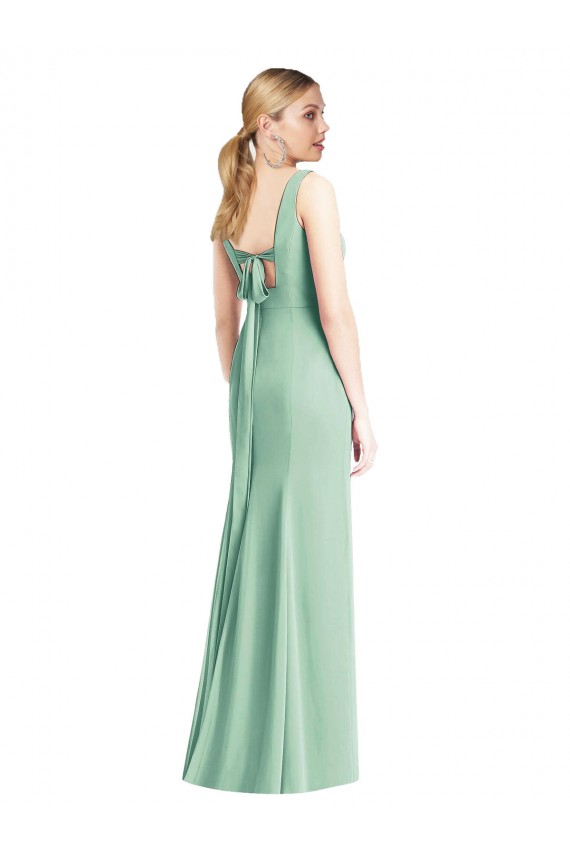 Compra Menta Verde Trompeta Cuello en V Gasa Largo Vestidos de dama de honor