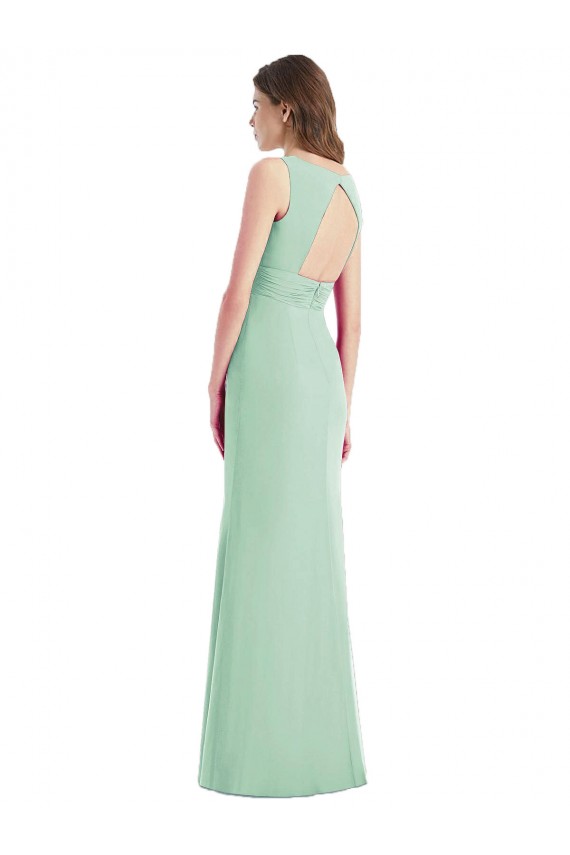 Compra Menta Verde Trompeta Cuello en V Gasa Largo Vestidos de dama de honor