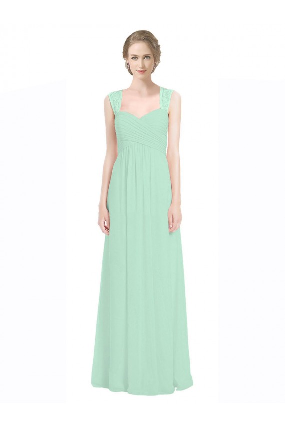 Compra Menta Verde línea A Cuello de Corazón Gasa Encaje Largo Vestidos de dama de honor