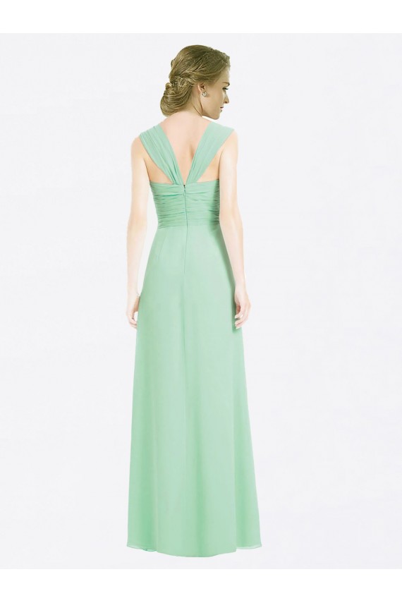 Compra Menta Verde línea A Cuello de Corazón Gasa Largo Vestidos de dama de honor