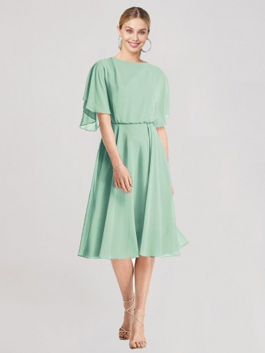 Menta Verde línea A Gasa Corto Vestidos de dama de honor Baratos