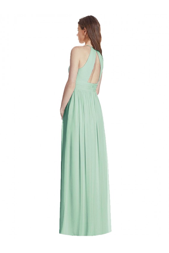 Compra Menta Verde línea A Halter Gasa Largo Vestidos de dama de honor
