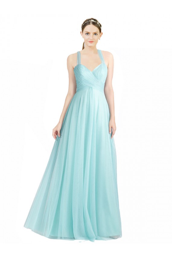 Compra Menta Verde línea A Tirantes espagueti Tul Largo Vestidos de dama de honor