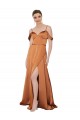 Compra Naranja línea A Tirantes espagueti Satén sedoso Largo Formales Vestidos de dama de honor / Vestidos de fiesta