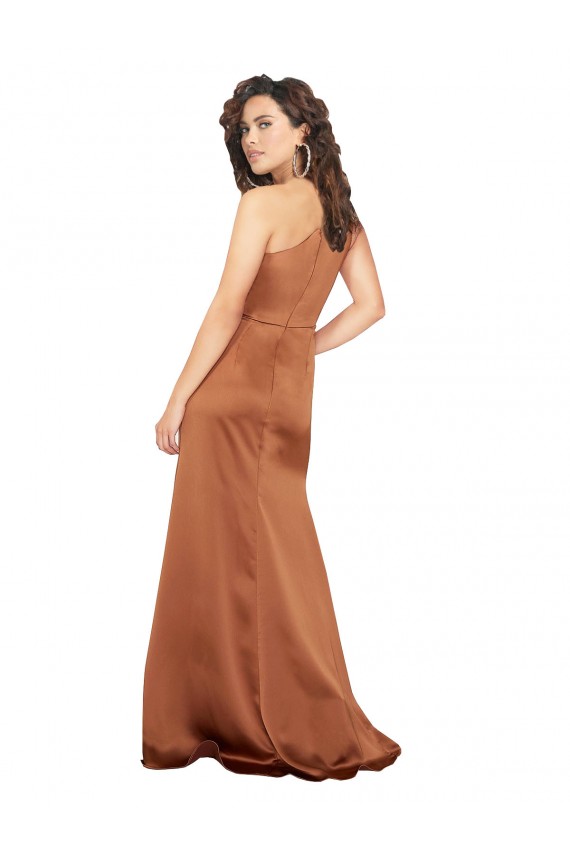 Compra Naranja línea A Un Hombre Satén sedoso Largo Formales Vestidos de dama de honor / Vestidos de fiesta