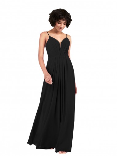 Negro Columna Cuello en V Gasa Largo Formales Vestidos de dama de honor / Vestidos de noche Baratos