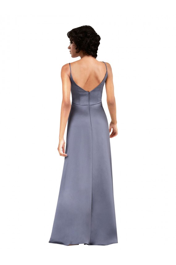 Compra Negro Columna Cuello en V Satén sedoso Largo Asimétrico Formales Vestidos de dama de honor / Vestidos de fiesta