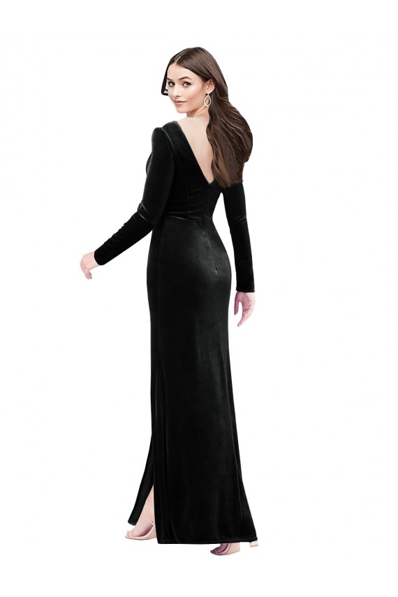 Compra Negro Columna Cuello en V Terciopelo Elástico Largo Formales Vestidos de dama de honor / Vestidos de fiesta