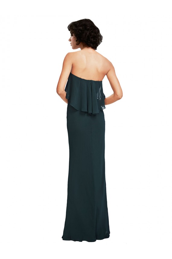 Compra Negro Cubierta Cuello de Corazón Sin tirantes Gasa Largo Vestidos de dama de honor