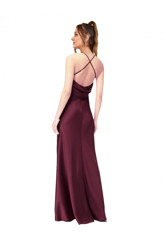Compra Negro Cubierta Cuello en V Satén sedoso Largo Formales Vestidos de dama de honor / Vestidos de fiesta