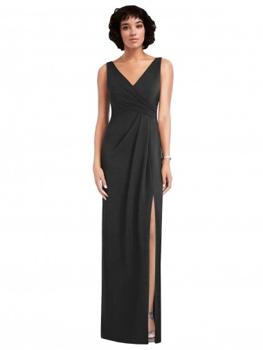 Negro Cubierta Cuello en V Spandex Largo Formales Vestidos de dama de honor / Vestidos de fiesta Baratos