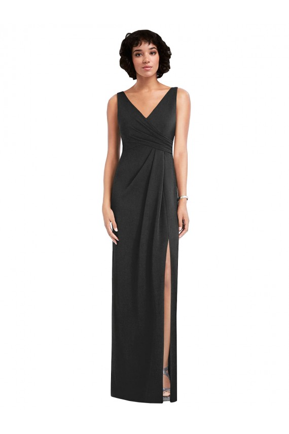 Compra Negro Cubierta Cuello en V Spandex Largo Formales Vestidos de dama de honor / Vestidos de fiesta