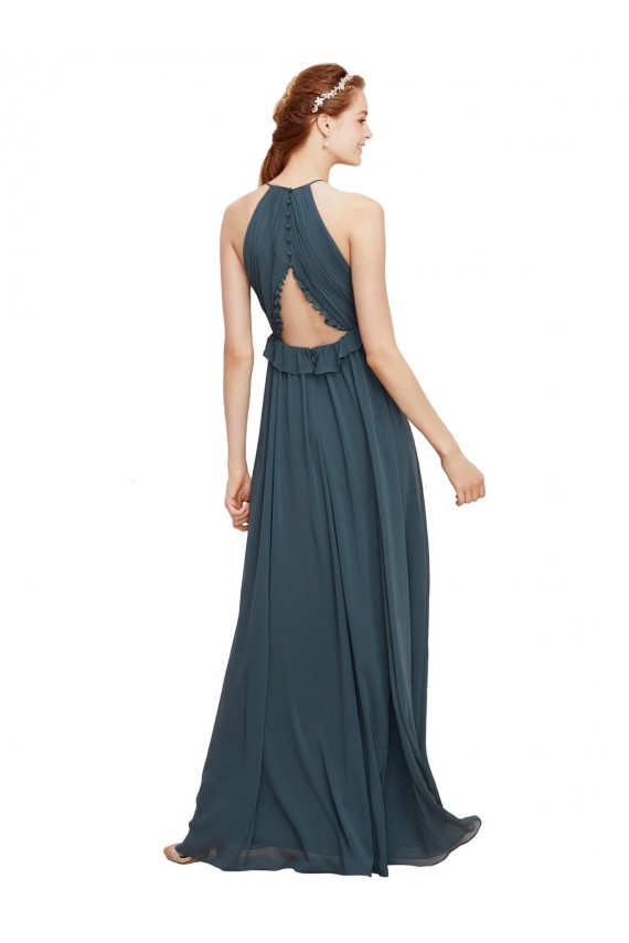 Compra Negro Cubierta Halter Gasa Largo Vestidos de dama de honor