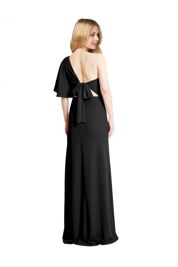 Compra Negro Cubierta Un Hombre Crepé Elástico Largo Formales Vestidos de dama de honor / Vestidos de fiesta