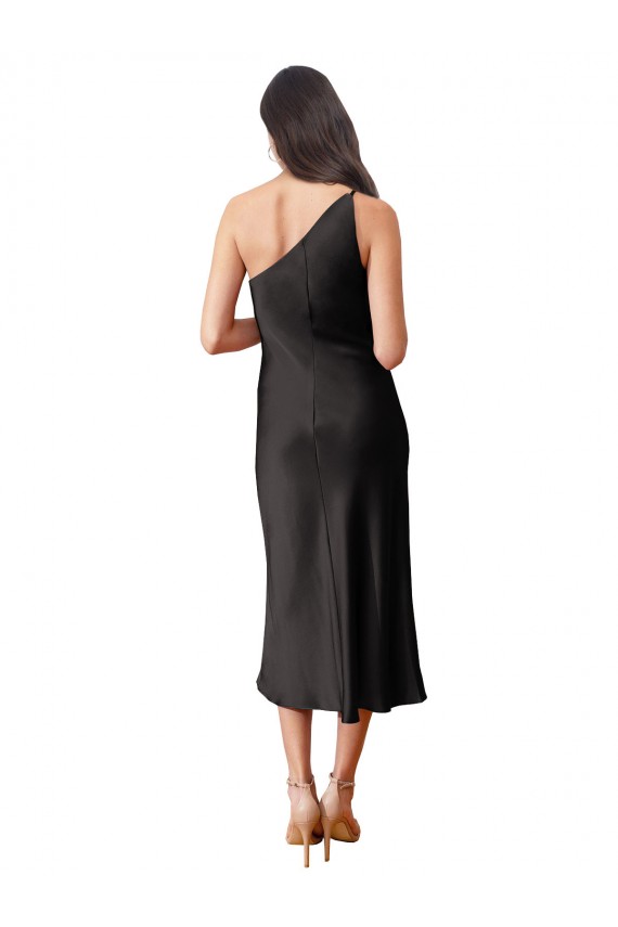 Compra Negro Cubierta Un Hombre Midi Satén elástico Corto Formales Vestidos de dama de honor / Vestidos de fiesta / Vestidos de cóctel