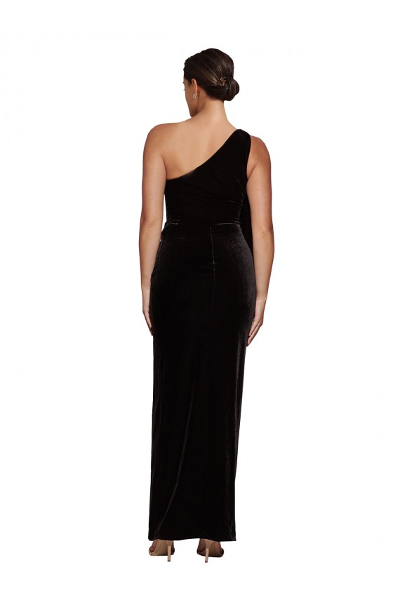 Compra Negro Cubierta Un Hombre Terciopelo Elástico Largo Formales Vestidos de dama de honor / Vestidos de fiesta