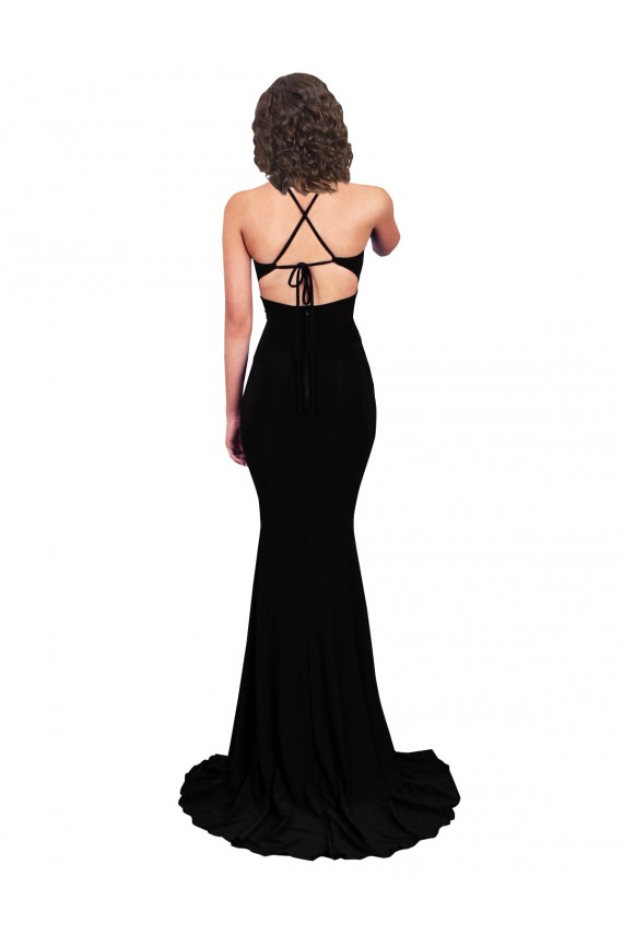 Compra Negro Sirena Cuello en V Spandex Largo Formales Vestidos de dama de honor / Vestidos de fiesta