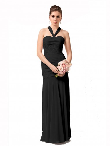 Negro Sirena Halter Gasa Largo Vestidos de dama de honor Baratos