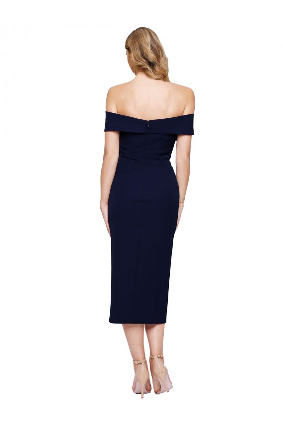 Compra Azul marina oscuro Sirena Hombros Descubiertos Midi Crepé Elástico Corto Formales Vestidos de dama de honor / Vestidos de fiesta / Vestidos de cóctel