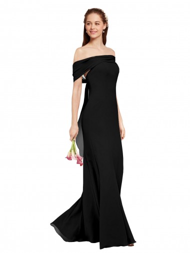 Negro Sirena Hombros Descubiertos Gasa Largo Vestidos de dama de honor / Vestidos de fiesta Baratos