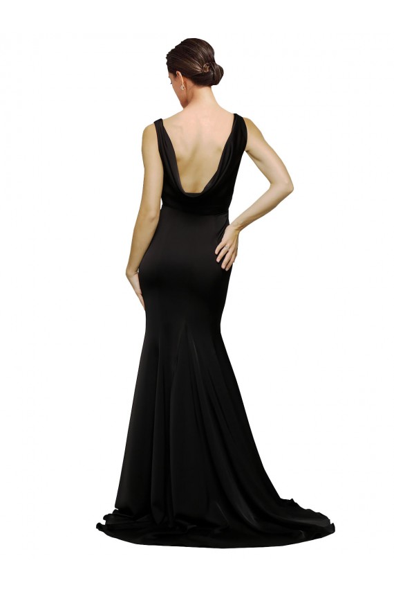 Compra Negro línea A Cuello en V Barrer tren Satén sedoso Largo Formales Vestidos de dama de honor / Vestidos de fiesta