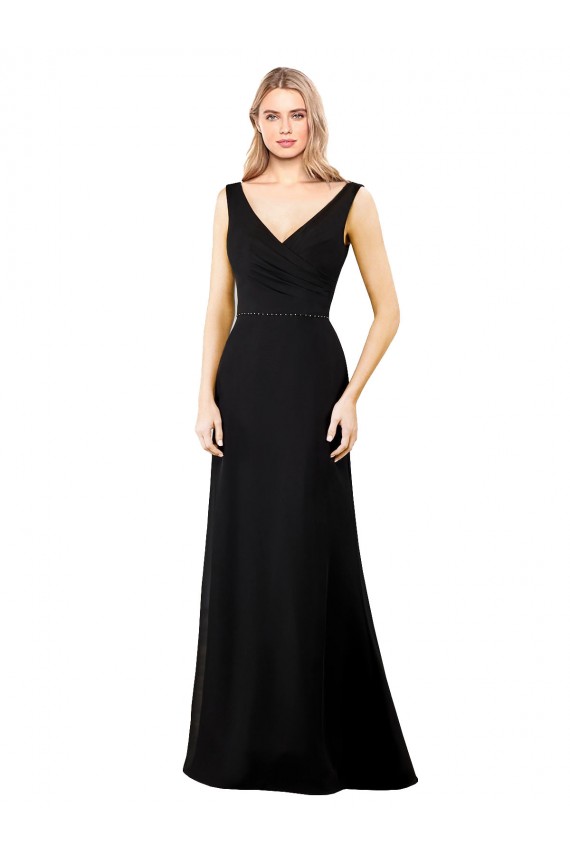 Compra Negro línea A Cuello en V Gasa Largo Vestidos de dama de honor / Vestidos de fiesta