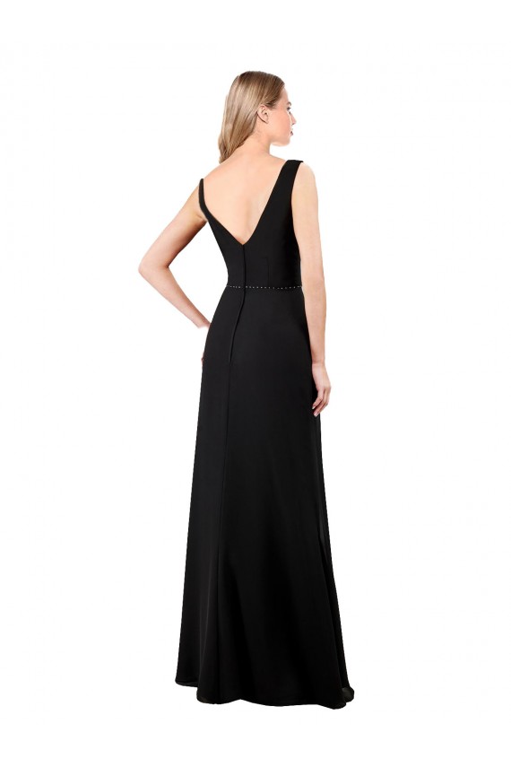 Compra Negro línea A Cuello en V Gasa Largo Vestidos de dama de honor / Vestidos de fiesta