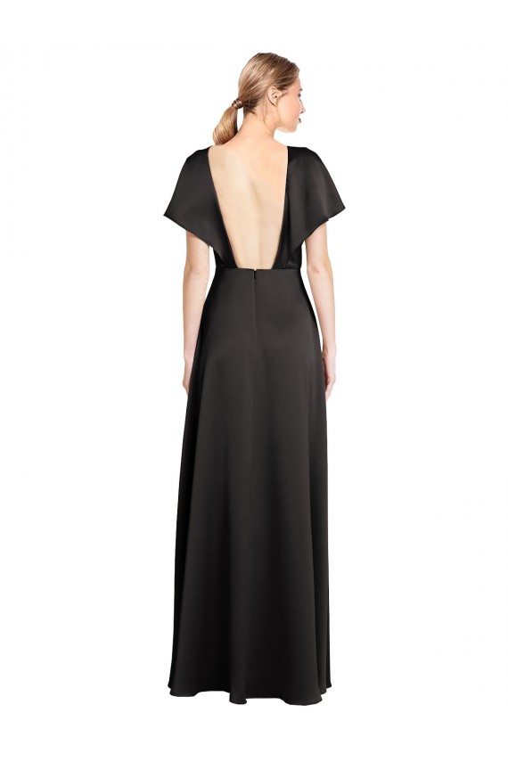 Compra Negro línea A Cuello en V Satén elástico Largo Formales Vestidos de dama de honor / Vestidos de fiesta
