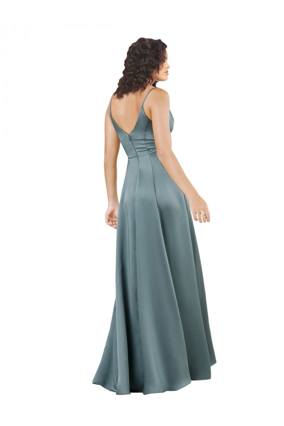 Compra Negro línea A Cuello en V Satén sedoso Largo Formales Vestidos de dama de honor / Vestidos de fiesta