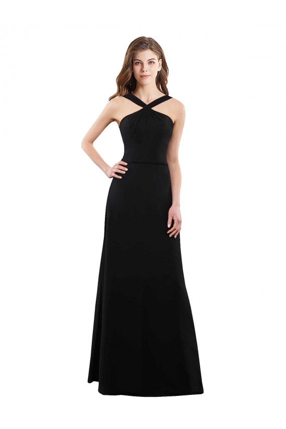 Compra Negro línea A Halter Gasa Largo Vestidos de dama de honor