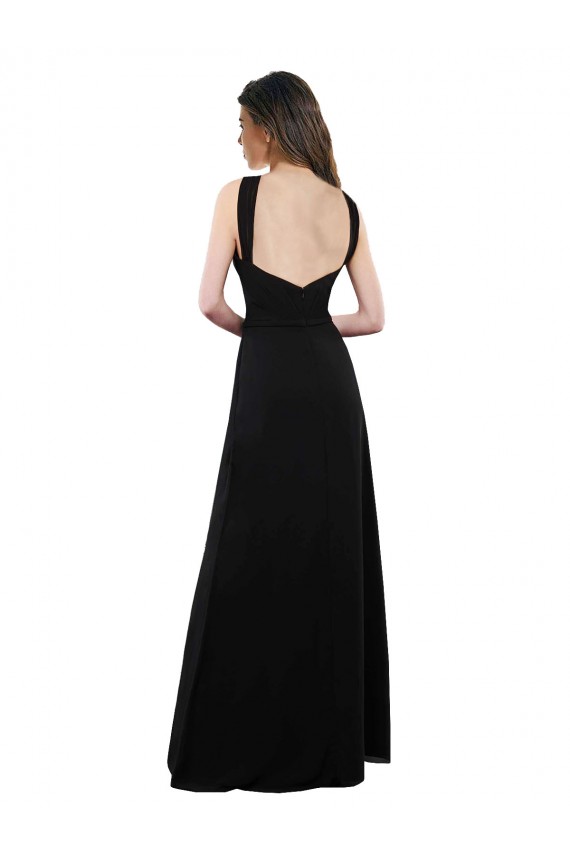 Compra Negro línea A Halter Gasa Largo Vestidos de dama de honor