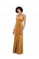 Compra Oro Columna Cuello en V Terciopelo Elástico Largo Formales Vestidos de dama de honor / Vestidos de fiesta