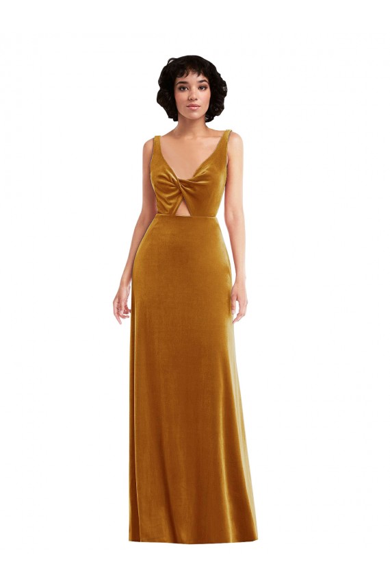Compra Oro Trompeta Cuello en V Terciopelo Elástico Largo Vestidos de dama de honor / Vestidos de fiesta