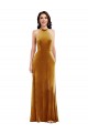 Compra Oro Trompeta Halter Cuello Alto Terciopelo Elástico Largo Vestidos de dama de honor / Vestidos de fiesta