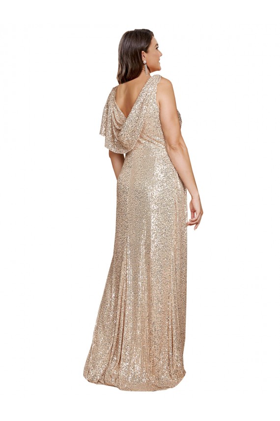 Compra Oro línea A Cuello en V Lentejuela Largo Formales Vestidos de dama de honor / Vestidos de fiesta