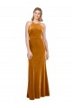 Compra Oro línea A Halter Cuello Alto Terciopelo Elástico Largo Formales Vestidos de dama de honor / Vestidos de fiesta